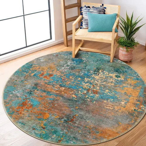 Miniatura 11 de Lahome Alfombra redonda moderna abstracta de 3 pies, color azul, lavable, de 3 x 3 pies, para cocina, entrada, suave, pequeña, antideslizante