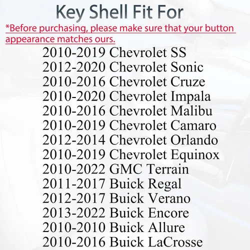 Miniatura 2 de SUPALAND Funda de llave con tapa para Chevrolet Cruze Malibu Equinox Sonic Impala GMC Terrain Buick Lacrosse Regal Verano Encore 2010-2019 Control