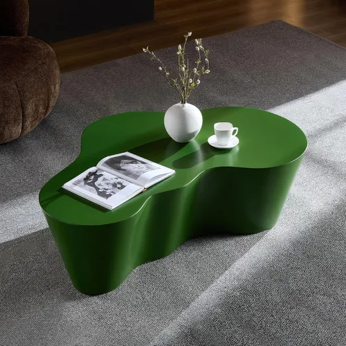 Miniatura 27 de Ø35.43'' Mesa de café redonda para sala de estar, moderna mesa de café en forma de tambor, material de fibra de vidrio, sin ensamblaje, beige
