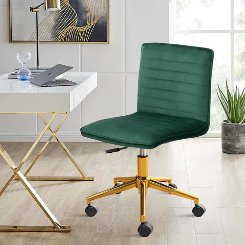 Miniatura 12 de Furniliving Silla de cuero para oficina en casa, silla de trabajo de escritorio sin brazos con ruedas, silla giratoria de 360° para computadora