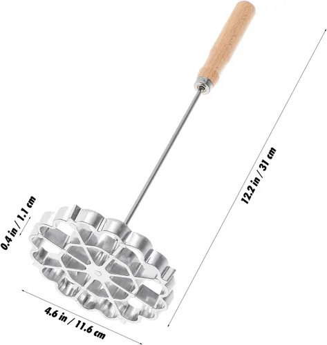Miniatura 6 de IMIKEYA Juego de Rosetas Timbal de Aluminio Molde para Gofres con Mango de Madera Molde para Prensar Ravioli Empanada Molde para Bunuelos Galleta