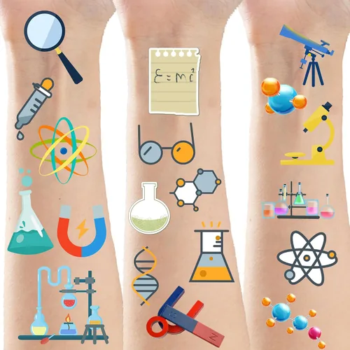 Miniatura 2 de 370 piezas de calcomanías temporales para fiesta de ciencia, futuro, científico loco, ciencias naturales, artes, fiestas de cumpleaños, decoraciones