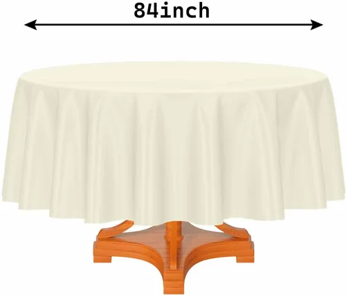 Miniatura 2 de HEIPINIUYE - Paquete de 2 manteles redondos de 84 pulgadas de plástico beige, manteles de mesa impermeables desechables para redondas, ideales