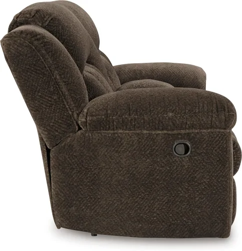 Miniatura 10 de Signature Design by Ashley Frohn - Sofá biplaza reclinable doble manual moderno con consola, almacenamiento y portavasos, color marrón oscuro Gris