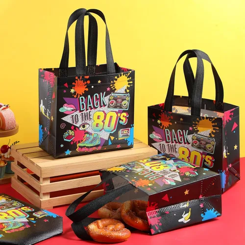 Miniatura 3 de Blosssound 30 bolsas de recuerdo de fiesta de los años 80 a granel no tejidas de vuelta a los 80, bolsas de regalo de hip hop, golosinas