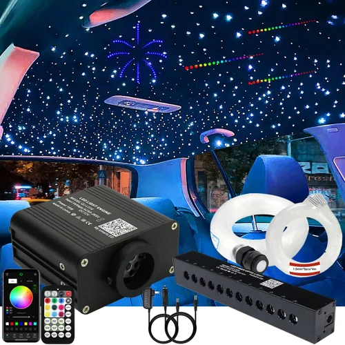 Miniatura 9 de AZIMOM 16W Twinkle & Sound Activado 450pcs*0.076cm*2.99m Kits de Luminarias de Fibra Óptica de Estrellas para Techo de Coche Hogar, Motor de Luz