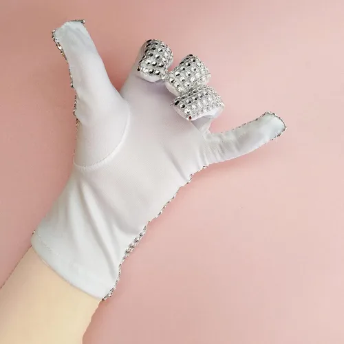Miniatura 4 de Guantes de diamantes de imitación para niños brillantes Michael Punk Billie Jean con lentejuelas y una insignia de Jackson