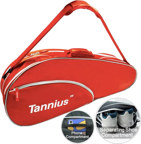 Miniatura 6 de Bolsa para raqueta de tenis Tannius (para 3-5 raquetas), con compartimento para zapatos y teléfono y almohadilla protectora, bolsa de raqueta