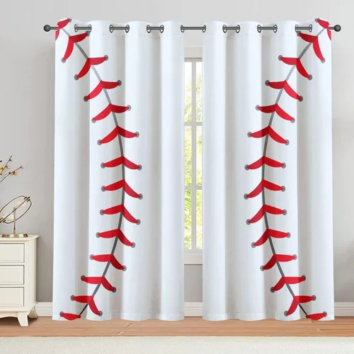Miniatura 10 de Cortinas opacas de 42 x 63 pulgadas (2 paneles) con ojales para oscurecer la parte superior para dormitorio y sala de estar, deportes, béisbol