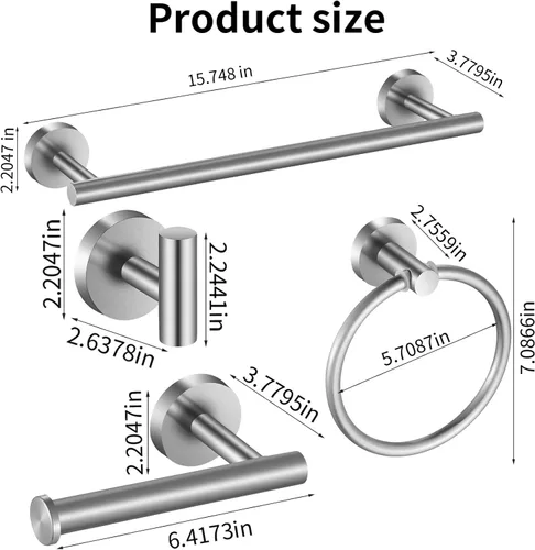 Miniatura 4 de Juego de accesorios de baño de 10 piezas, juego de toallero de acero inoxidable que incluye toallero de 16 pulgadas, gancho para toallas, soporte