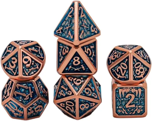 Miniatura 20 de Juego de dados de metal con escamas de dragón en color negro con caja de exhibición, perfecto para juegos, equilibrio adecuado y distribución