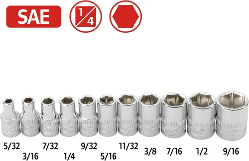 Miniatura 2 de Ingersoll Rand - Juego de llaves de vaso SAE poco profundas de 11 piezas de 1/4 de pulgada, 6 puntos, tamaño: 5/32–9/16 pulgadas, acero al cromo