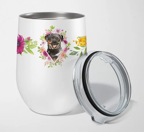 Miniatura 20 de Caroline's Treasures CK4110TBL12 Afghan Hound Pink Flowers - Vaso de vino aislado de acero inoxidable de 12 onzas con tapa, bonita taza de viaje