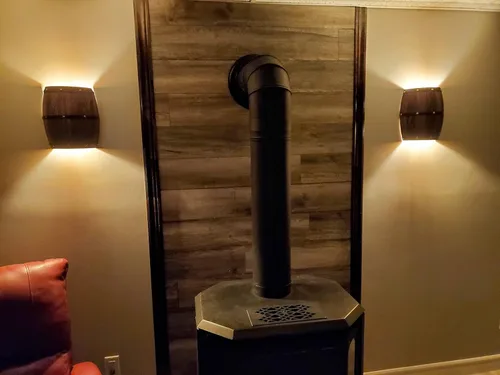 Miniatura 4 de Paquete de 2 apliques de pared de barril de vino de madera antiguo para interiores arriba y abajo, lámparas de pared para área de bar, tema steampunk