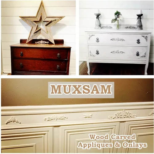 Miniatura 7 de MUXSAM - Juego de apliques y onlays de madera con rosas, 5 paquetes sin pintar, decorativos, tallados, para cama, puerta, armario, repisa, techo