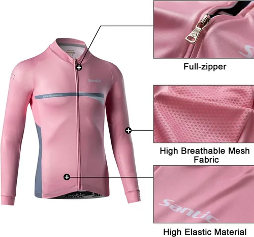 Miniatura 34 de Santic - Camiseta de ciclismo para hombre, manga larga, reflejante, cremallera completa, con bolsillos