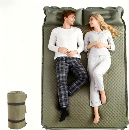 Miniatura 6 de Colchoneta de dormir doble para acampar con almohada, colchón de espuma viscoelástica de 2 pulgadas para 2 personas, almohadilla de campamento