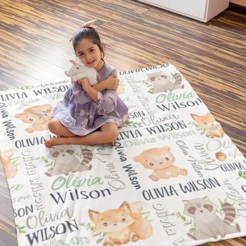 Miniatura 3 de Manta de bebé personalizada con nombre personalizado, manta de elefante para niñas y niños (oso zorro mapache)