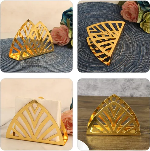 Miniatura 3 de Metal Napkin Holder Stand, Gold Triangular Tissue Dispenser for Restaurant and Home Table, Iron Art Hollow Design Napkin Storage Rack for Kitchen