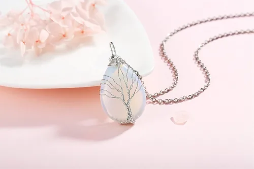Miniatura 2 de MAIBAOTA Healing Crystal Stone Necklace Life of Wire Wrapped Teardrop Crystals Pendant Necklaces Natural Reiki Quartz Gemstone Jewelry for Women