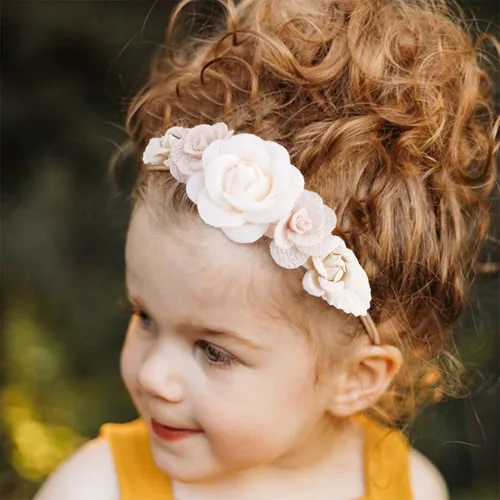 Miniatura 7 de Diademas de niña de nylon con flores elásticas, 3 piezas, accesorios para el pelo, regalo para recién nacidos, bebés y niños pequeños (TU-HDJ-3PCS)