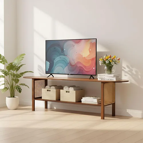 Miniatura 10 de Soporte de TV para televisores de 65 pulgadas, consola de TV grande con estante de almacenamiento, soporte de TV moderno para sala de estar, Nogal
