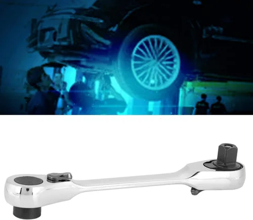 Miniatura 8 de Llave de trinquete plateada rechoncha – Mini llave de trinquete de doble cabeza de 1/4 pulgadas y destornillador de punta de destornillador de 72