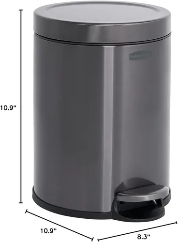 Miniatura 9 de Rubbermaid Basurero redondo de acero inoxidable, 1.6 galones, carbón, papelera con tapa para el hogar, baño, cocina, oficina