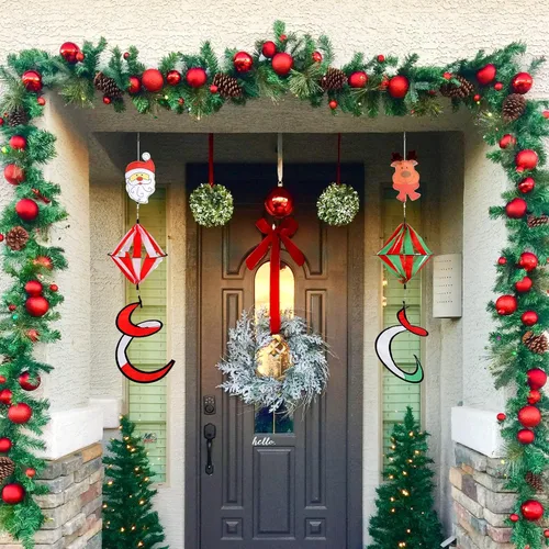 Miniatura 7 de Paquete de 2 molinos de viento rizados, diseño de Papá Noel, muñeco de nieve de Navidad de 40 pulgadas, decoración de molino de viento colgante