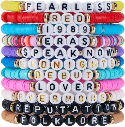 Taylor Swift - Juego de pulseras de la amistad de 11 piezas, regalo musical para tu novia y fanáticos, con cuentas de 1989 y Speak Now - Mercancía
