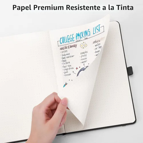 Miniatura 5 de RETTACY Cuaderno de diario con puntos y viñetas, 192 páginas, tamaño mediano A5 (5.7" x 8.3"), tapa dura de cuero, papel grueso de 100 gsm