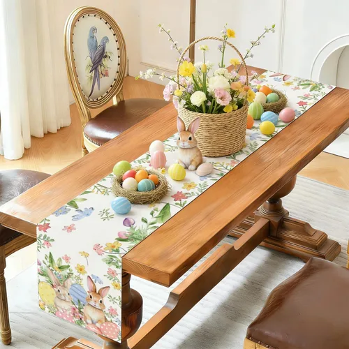 Miniatura 2 de Baccessor Camino de mesa largo de Pascua de 13 x 72 pulgadas, huevos de conejo, colorido camino floral para mesa, conejos de primavera, Pascua