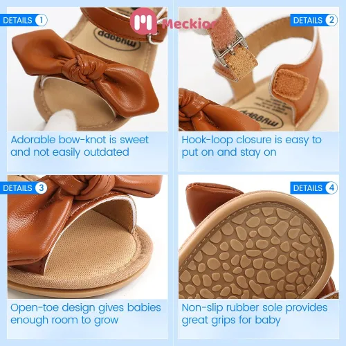 Miniatura 101 de Meckior Sandalias de verano con punta abierta y suave de piel sintética para bebés y niñas pequeñas