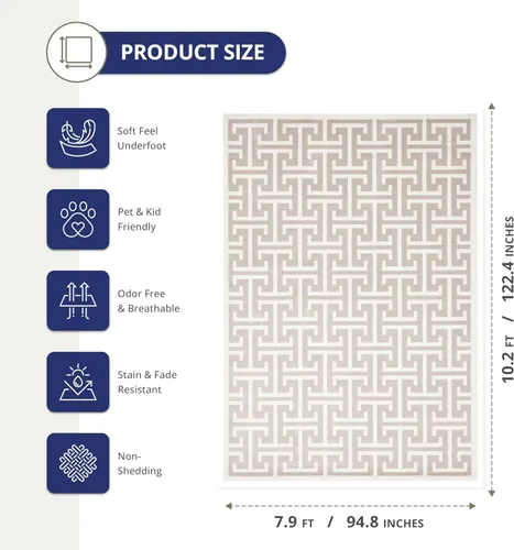 Miniatura 2 de Abani Arto Collection - Alfombra contemporánea con diseño moderno de clave griega 3D, color beige y blanco, diseño geométrico meandro de 7 pies 9