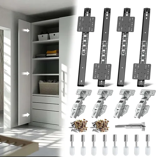 Miniatura 15 de Rieles para Puertas Corredizas de Bolsillo, Riel para Puerta Corrediza de Bolsillo para Gabinete, Bisagra para Puerta de Bolsillo, Herrajes