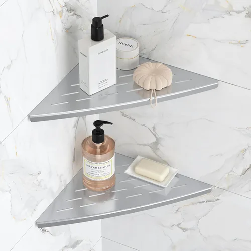 Miniatura 11 de Qeke Estante esquinero de ducha dorado cepillado, acero inoxidable 304 de 11.5 pulgadas, estante esquinero empotrado de baño para pared de azulejos