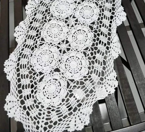 Miniatura 9 de Damanni Tapete ovalado de algodón hecho a mano con encaje de ganchillo, 15 x 27 pulgadas, color beige