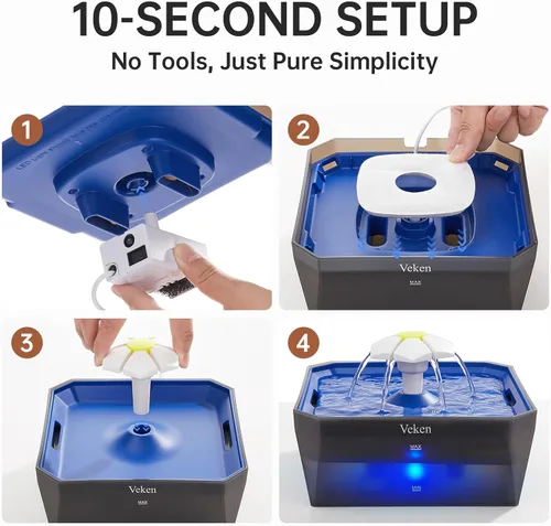 Miniatura 25 de Veken Fuente de agua para gatos pequeña apta para mascotas con bomba silenciosa, fácil de limpiar y montar, mini dispensador de agua para mascotas
