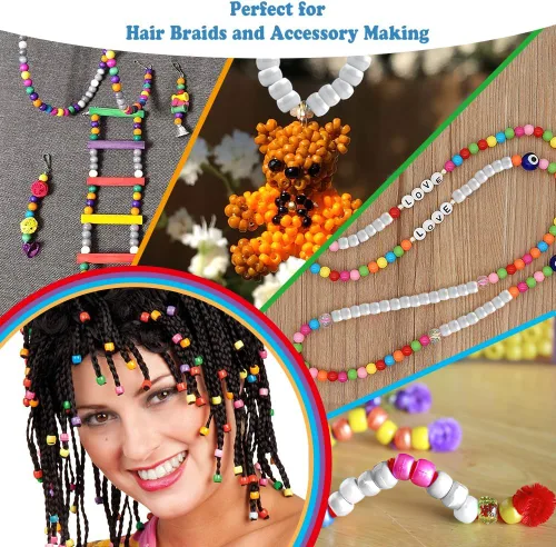 Miniatura 6 de QPIXVB 1100 PIEZAS Cuentas de Pony Blancas, Kit de Cuentas para Pulseras de Amistad, Cuentas para Hacer Joyas y Pulseras, Cuentas para Trenzar
