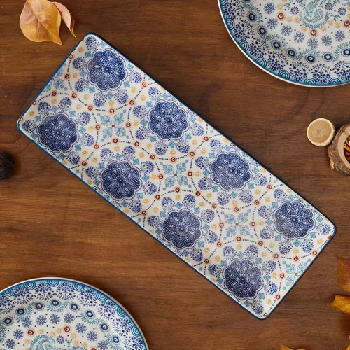 Miniatura 3 de Bico Blue Talavera - Juego de 2 platos rectangulares de cerámica de 14 pulgadas, para servir ensalada, pasta, queso, jamón, aperitivo, microondas
