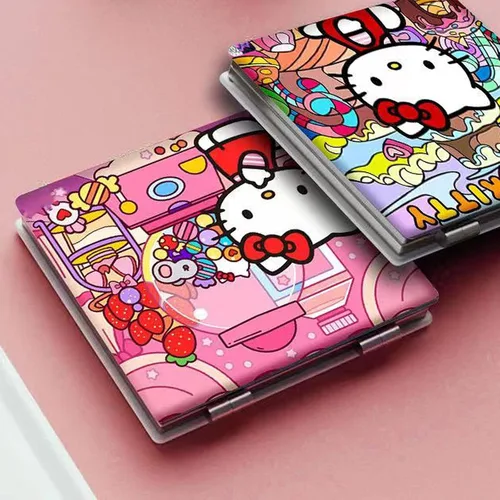 Miniatura 3 de Espejo compacto de viaje Kawaii para mujeres y niñas, bonito espejo cosmético clásico de dibujos animados con aumento 1X/2X espejo de maquillaje