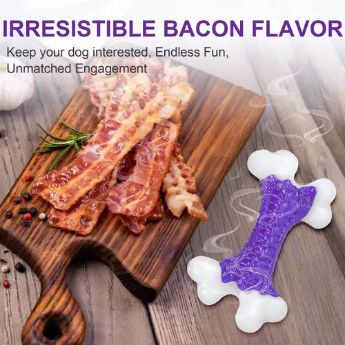 Miniatura 6 de Kseroo - Juguetes duros para perros masticadores agresivos de raza grande y mediana con sabor a tocino, juguete de hueso para perros, de nailon