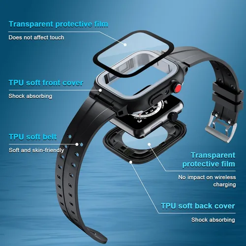 Miniatura 3 de Funda impermeable para Apple Watch de 1.654 in Series 2 y 3 con correa y protector de pantalla integrado, IP68, impermeable, a prueba de polvo, a