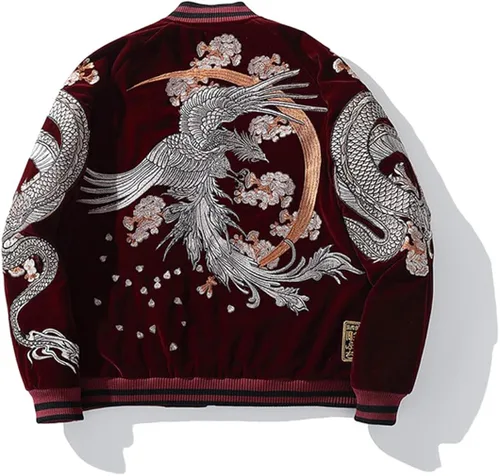 Miniatura 3 de Chaqueta de béisbol para hombre con bordado de dragón Hip Hop