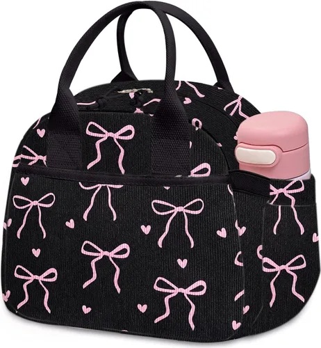 Miniatura 24 de Carry bloom Lonchera para mujer, lonchera aislada, bonita lonchera de pana reutilizable para el trabajo (1 rayas blancas y negras)