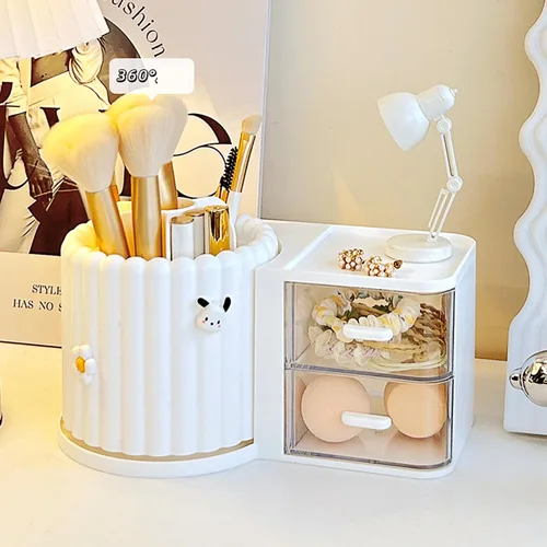 Miniatura 8 de Vaso giratorio de 360 grados para brochas de maquillaje, lindo organizador de brochas rosa, soporte extraíble de 7 ranuras giratorio para brochas