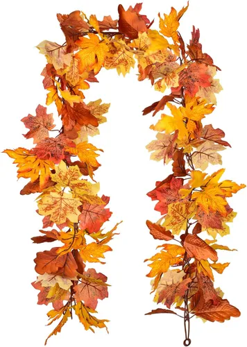 Miniatura 11 de Lvydec - Guirnalda de hojas de arce de otoño, 2 unidades,tiras de 6 pies de follaje otoñal artificial, colorida decoración de otoño para hogar, boda