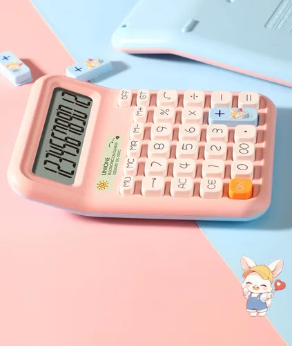 Miniatura 6 de UNIONE Calculadora Panda con LCD brillante, escritorio portátil de doble alimentación. Color. Negocios, oficina, escuela secundaria... (beige)