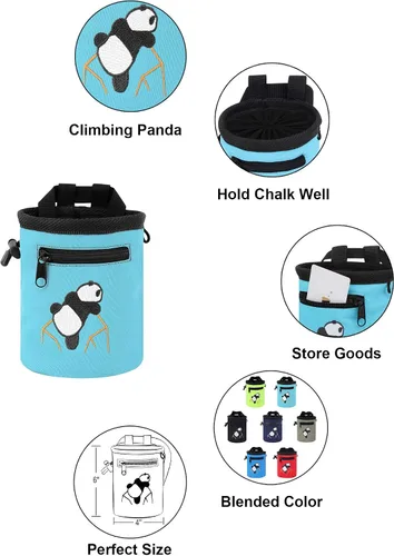 Miniatura 6 de AMC Bolsa de tiza con diseño de panda escalada en roca con cinturón ajustable