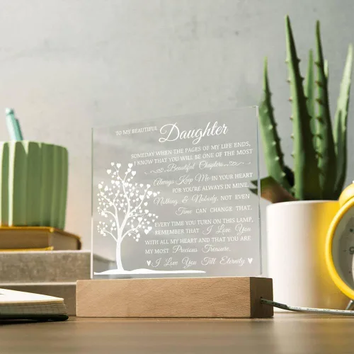 Miniatura 6 de Regalo conmemorativo para hija - Lámpara del Amor, Placa cuadrada de acrílico para hija, Mensaje significativo en exhibición, Regalo de cumpleaños